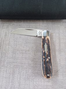 T A Davison Custom Sambar Stag Swayback..CTS-xhp..jeweled . Shield..3 5/8" closed..#2109..pouch