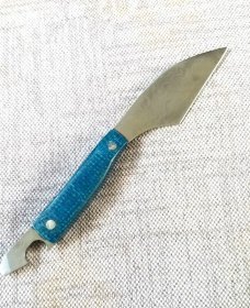 Vincenzo Balistreri Blue Burlap Micarta fixed..Damascus.bottle opener..jimping and choil.6.75" OAL  