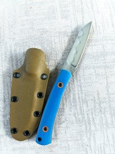 Tracy LaRock Native Fixed Blade..W2 and Blue G10 s..2.5" blade and 3.5" handle..Hamon..Kydex Sheath 