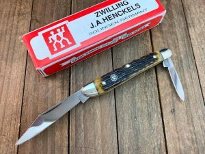 Henckels By Boker Half Whittler Pen Knife Hellbraun Pin Feather Jigged Bone