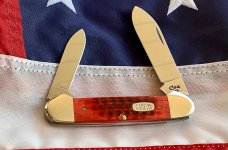 1997 Case xx Canoe Knife w Great Pocketworn Red Pick Bone Handles MDL 62131 SS -NOS