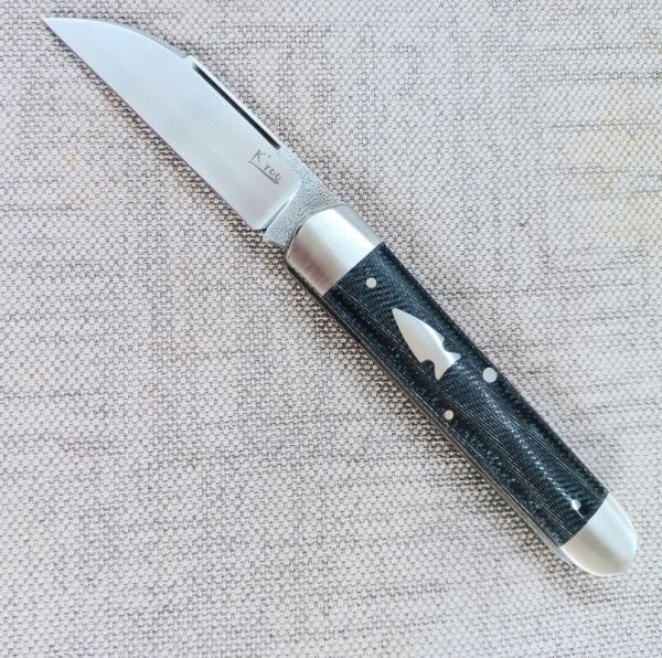 K'roo Wharnie Sleeveboard,3.75"cld..N690 long pull..Denim micarta and Arrowhead Shield..coa&slip
