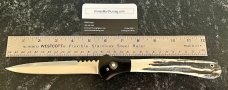 Large James Huckeba (Huck) Switchblade, Amazing Stag Handle, Mirror Polished Dagger Blade, Unused 