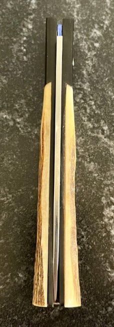 James Huckeba (Huck) Switchblade, Great Stag Handle, Nice Mirror Polished Tanto Blade, Unused 