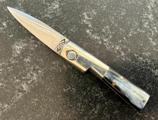 Jeremy Kreis (JTK) Custom Miniature Vendetta Switchblade, Beautiful Horn Handle, Unused