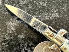 4 Inch Miniature Switchblade Knife, Made In Italy, White & Black Plastic Handle, Unused 