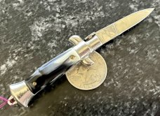 4 Inch Miniature Switchblade Knife, Made In Italy, White & Black Plastic Handle, Unused 
