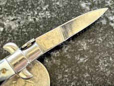 4 Inch Miniature Switchblade Knife, Made In Italy, White & Black Plastic Handle, Unused 