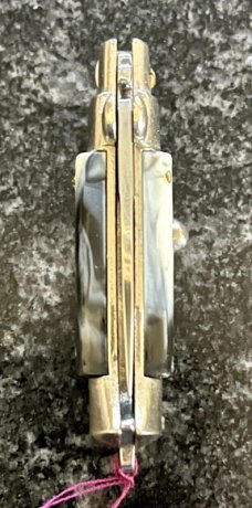4 Inch Miniature Switchblade Knife, Made In Italy, White & Black Plastic Handle, Unused 