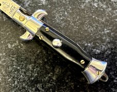 4 Inch Miniature Switchblade Knife, Made In Italy, Black Plastic Handle, Used  