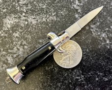 4 Inch Miniature Switchblade Knife, Made In Italy, Black Plastic Handle, Used  