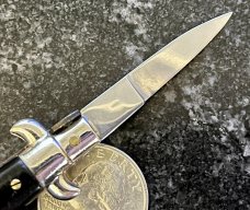 4 Inch Miniature Switchblade Knife, Made In Italy, Black Plastic Handle, Used  