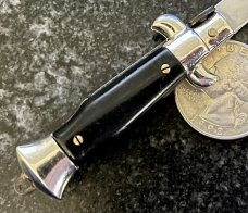 4 Inch Miniature Switchblade Knife, Made In Italy, Black Plastic Handle, Used  