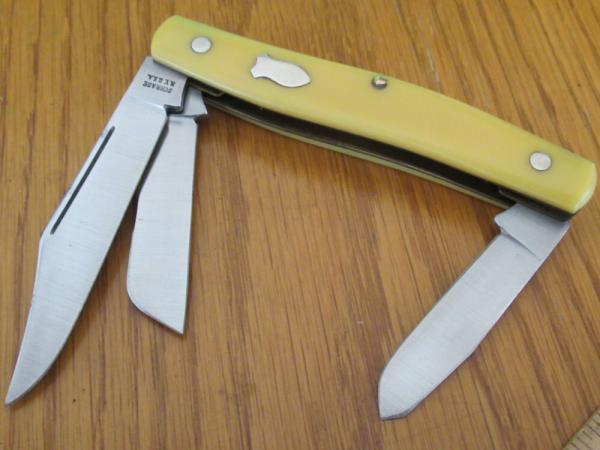 Schrade NY USA Birds Eye Yellow Delrin Handle Stockman Pattern # 882Y