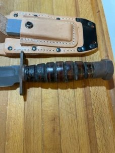Vintage Ontario 10/76 pilot survival knife with original leather sheath 