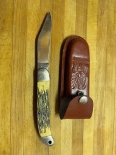  Vintage USA Schrade 127UH Folding Hunter knife with leather sheath 