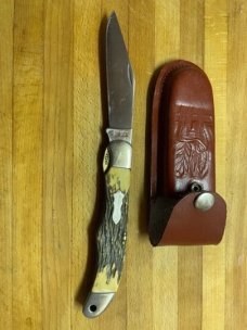  Vintage USA Schrade 127UH Folding Hunter knife with leather sheath 