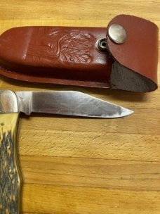 Vintage USA Schrade 127UH Folding Hunter knife with leather sheath 
