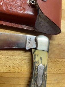  Vintage USA Schrade 127UH Folding Hunter knife with leather sheath 