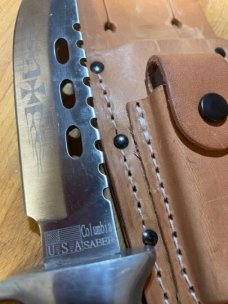 Vintage Columbia USA Saber Iron Cross fixed blade hunting knife 