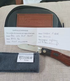 Steenkamp Spear Dogleg..3.5" .Rwl34..Crosscut Micarta & Lightning Strike carbon fiber..coa&pouch