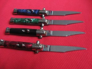 Vintage Italian Button Open Button Close Tourist Stiletto Knife - Full Color Set of Four Knives