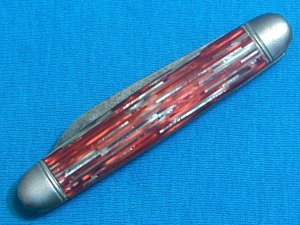 VINTAGE RED SILVER GREY GRAY STRIPE TRICKLOCK TRICK LOCK NOVELTY FOLDING POCKET KNIFE KNIVES OLD