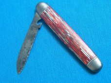 VINTAGE RED SILVER GREY GRAY STRIPE TRICKLOCK TRICK LOCK NOVELTY FOLDING POCKET KNIFE KNIVES OLD