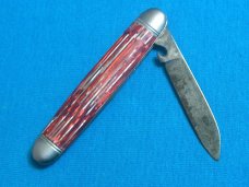 VINTAGE RED SILVER GREY GRAY STRIPE TRICKLOCK TRICK LOCK NOVELTY FOLDING POCKET KNIFE KNIVES OLD