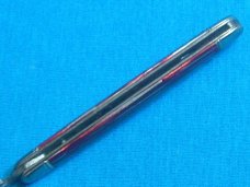 VINTAGE RED SILVER GREY GRAY STRIPE TRICKLOCK TRICK LOCK NOVELTY FOLDING POCKET KNIFE KNIVES OLD