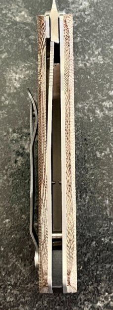 Rare Microtech CMTX5 - A, Dual Action Function, Micarta Handle, 2 Tone Blade, Original Sheath 