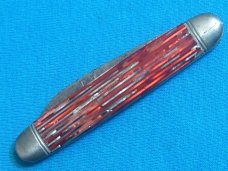 VINTAGE BROWN BLUE RED SILVER STRIPE TRICKLOCK TRICK LOCK NOVELTY FOLDING POCKET KNIFE KNIVES OLD