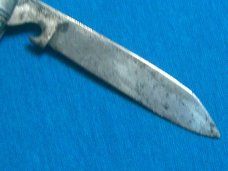 VINTAGE BROWN BLUE RED SILVER STRIPE TRICKLOCK TRICK LOCK NOVELTY FOLDING POCKET KNIFE KNIVES OLD