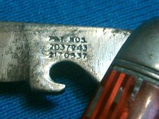 VINTAGE BROWN BLUE RED SILVER STRIPE TRICKLOCK TRICK LOCK NOVELTY FOLDING POCKET KNIFE KNIVES OLD
