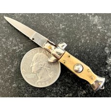 Miniature Switchblade Knife, Vertical Inox Mark, Older Style, Nice Stag Handles, Broken Spring
