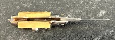 Miniature Switchblade Knife, Vertical Inox Mark, Older Style, Nice Stag Handles, Broken Spring 