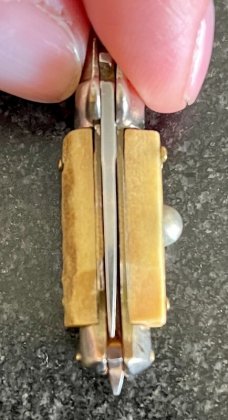 Miniature Switchblade Knife, Vertical Inox Mark, Older Style, Nice Stag Handles, Broken Spring 