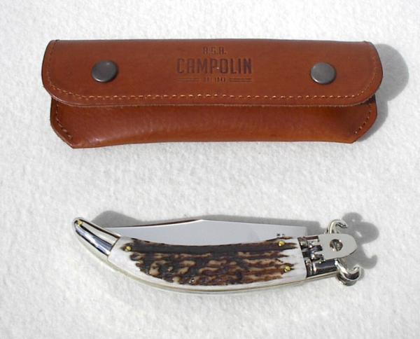 NEW A.G.A. CAMPOLIN GENUINE STAG LEVER LOCK SHELL PULLER NICKEL SILVER BOLSTERS 