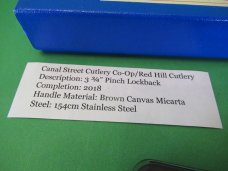 Canal Street Cutlery Co-Op/Red Hill Cutlery Brown Canvas Micarta 1 of 25 Made Pinch Lockback  154CM
