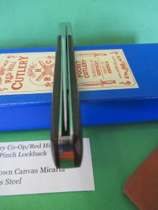 Canal Street Cutlery Co-Op/Red Hill Cutlery Brown Canvas Micarta 1 of 25 Made Pinch Lockback  154CM