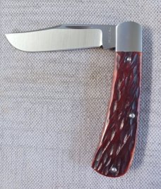 Jeffery Mitchell Amber Jigged Bone  Trapper..Cpm154..3 5/8" closed..New from maker..with pouch 