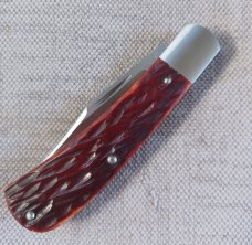 Jeffery Mitchell Amber Jigged Bone  Trapper..Cpm154..3 5/8" closed..New from maker..with pouch 
