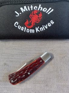 Jeffery Mitchell Amber Jigged Bone  Trapper..Cpm154..3 5/8" closed..New from maker..with pouch 
