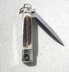 NEW AKC ITALIAN LEVERLETTO 8" GENUINE STAG WITH NEW MODIFIED BAYONET BLADE NICKEL SILVER BOLSTERS 