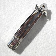 NEW AKC ITALIAN LEVERLETTO 8" GENUINE STAG WITH NEW MODIFIED BAYONET BLADE NICKEL SILVER BOLSTERS 