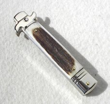 NEW AKC ITALIAN LEVERLETTO 8" GENUINE STAG WITH NEW MODIFIED BAYONET BLADE NICKEL SILVER BOLSTERS 