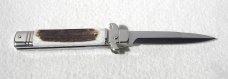 NEW AKC ITALIAN LEVERLETTO 8" GENUINE STAG WITH NEW MODIFIED BAYONET BLADE NICKEL SILVER BOLSTERS 