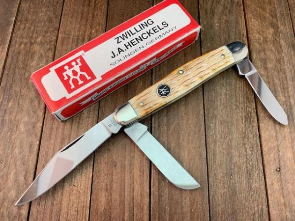 Henckels by Boker Stockman Torched White Pin Feather Jigged Bone, Beautiful!