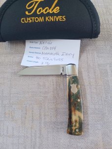 Bobby Toole Mammoth Ivory Native Slipjoint..New, CPM-154 ,4 " .coa and pouch..real color in this one