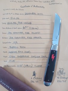 K'roo Buffalo Horn Sheepsfoot English Jack..Rwl34..4.25 closed..red liners..spacers and Bolt Shield 